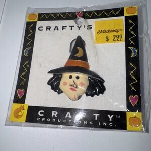 Vintage 2000 Crafty Productions Witch Face Pin Brooch Halloween Michaels